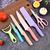 Meilleure Vente Ensemble de Couteaux en Acier Inoxydable Couleur Macaron, Design Six Pièces Paille de Blé, avec Boîte Cadeau pour Cuisines d'Asie du Sud-Est