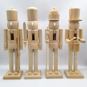 XMAS Ornaments 38cm DIY Dolls Unpainted Wood Nutcracker Soldiers Toys Wooden Nutcracker Christmas Decorations