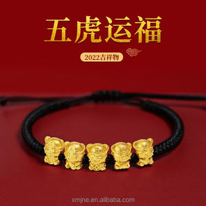 Bijoux de Dubaï Plaqué or Cinq tigres <span class=keywords><strong>Envoyer</strong></span> des bénédictions Bracelet corde rouge Femme Homme Corde noire Corde tissée à <span class=keywords><strong>la</strong></span> main Tigre - Product Image 3