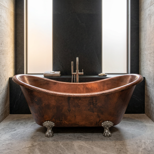 Bañera Ovalada Independiente de Cobre Vintage con Patas de Gato, Marrón Rústico, Clásica para Baño, para Uso en Hoteles - Product Image 1