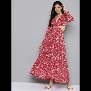 Vestidos florales informales de fabricantes de India Corte sexy Hasta el suelo Tejido Ecológico Lavable con servicio OEM ofrecido - Product Image 1