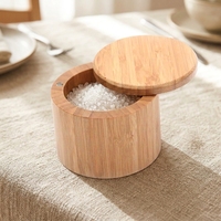 Récipient rond en bambou pour épices et poivrières Boîte à sel de cave à sel avec couvercle magnétique pivotant Vente en gros