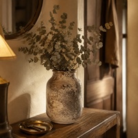 Vase de table en céramique de style antique, finition rustique patinée, moyen format, porte-fleurs décoratif pour salon, décoration intérieure, vente en gros