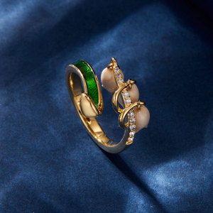 Spring Summer Fresh Enamel Lantern Flower Open <b>Ring</b> Gold Plated Pearl <b>Crystal</b> Index Finger <b>Ring</b> For Party Fashion Jewelry - Product Image 4