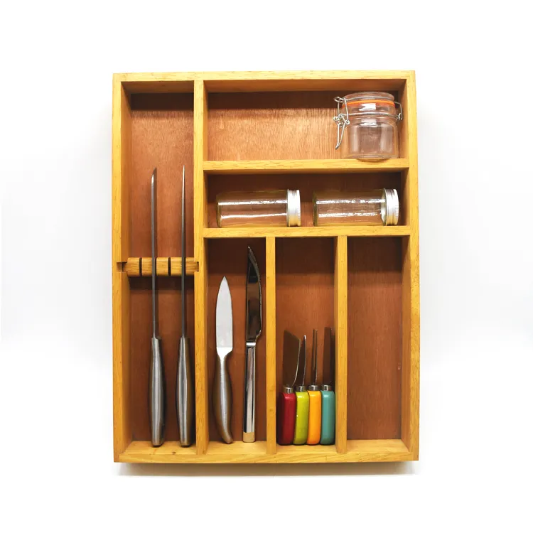 Vente en gros de compartiments de rangement pour tiroir, séparation du bois de cuisine, ustensiles plateau, organisateur de tiroir