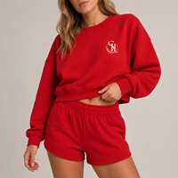Logo Kustom Label Pribadi 100% Katun Set Sweatshirt Pendek Wanita Celana Pendek Pinggang Tinggi Pakaian Santai 2 Potong Setelan Yoga Tren 2026