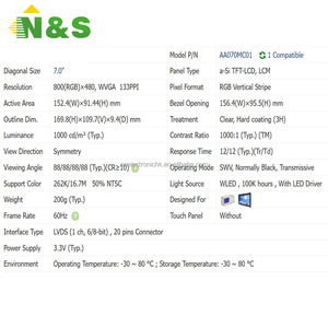 7" 800*480 WVGA LCD <b>Module</b> In Stock For Industrial <b>Control</b> Medical Automotive Equipment AA070MC01 - Product Image 2