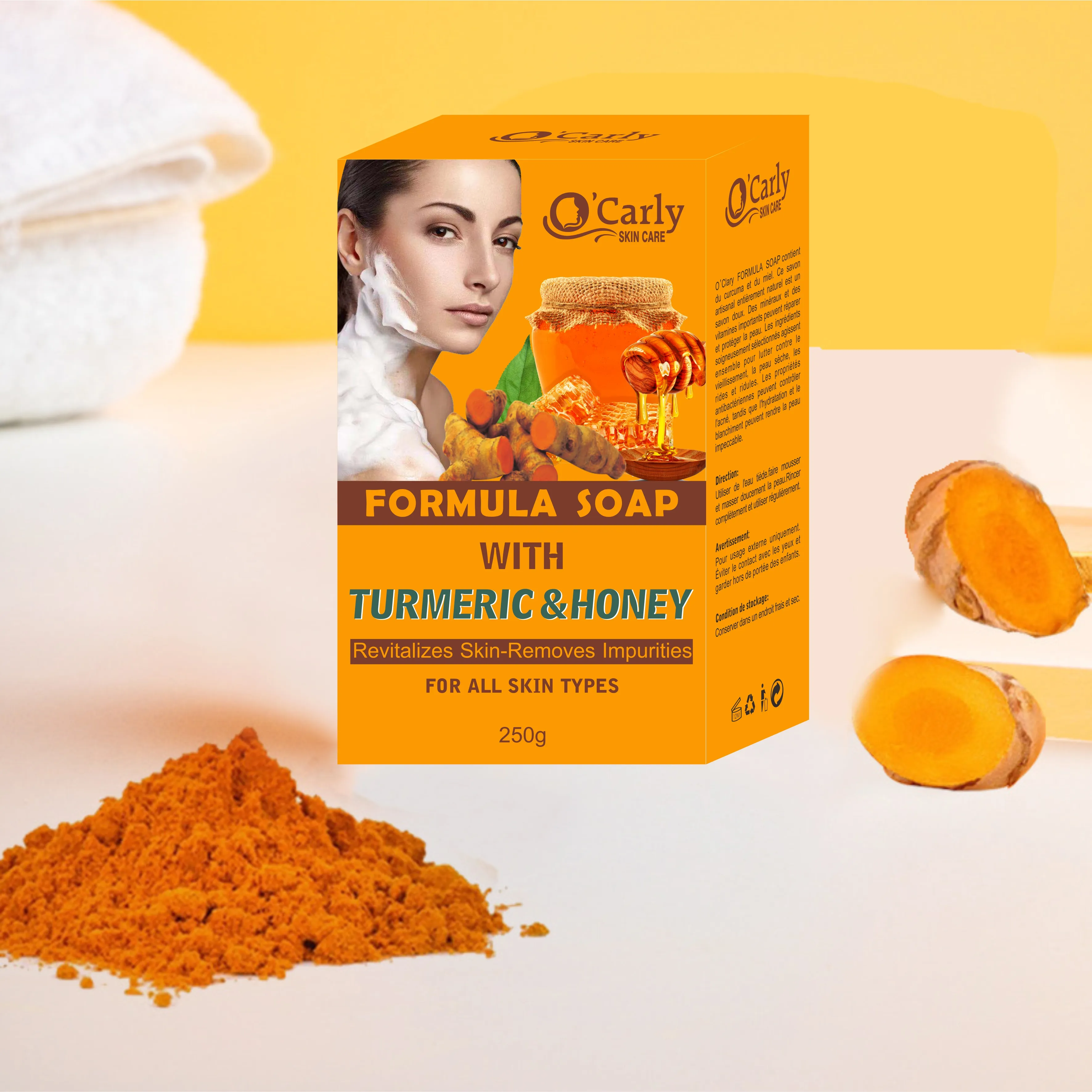 RT Private Label O'Carly Formula Turmeric Honey Revitalizes Whitening Skin Removes Impurities Skin Care Bathing Soap