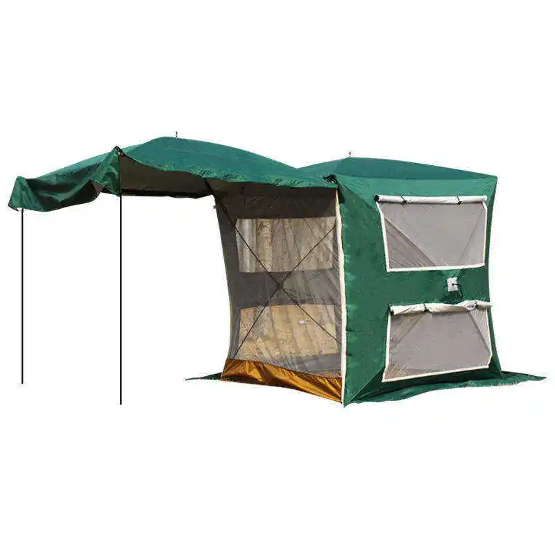 خيمة للتخييم مع مظلة للسيارة في الجانب الخارجي من خيمة التمديد الخلفية المضادة للبعوض والمسافات في السير لمسافات بعيدة ذاتية القيادة