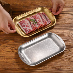 Vintage Stainless Steel Rectangular Serving <b>Tray</b> Gold Silver Color For <b>BBQ</b> Hot Pot Meat Plate - Product Image 3