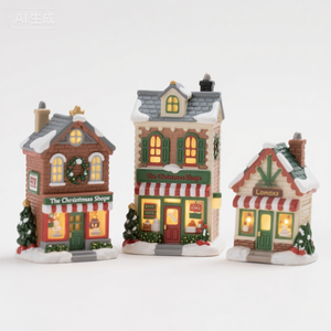 Ensemble de maisons de village de Noël en résine, <span class=keywords><strong>figurine</strong></span> de cabane en bois enneigée, maison miniature lumineuse à LED, décoration de Noël - Product Image 2