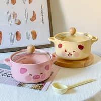 Bol à ramen en céramique minimaliste coréen avec couvercle, compatible micro-ondes, pour dortoirs étudiants, récipient pour nouilles instantanées