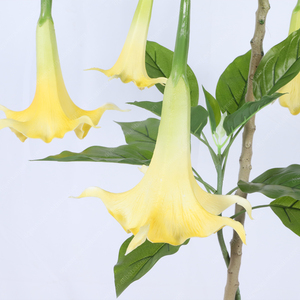 Realista Decorativo Flor Árbol Bonsai Amarillo Artificial Datura Árbol Stramonium Faux Blossom Plantas - Product Image 6