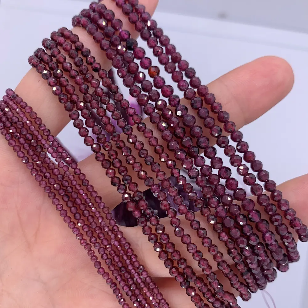 Grosir Batu Permata Alami Bulat Kecil Faset Ungu Manik-manik Batu Garnet untuk Membuat Perhiasan Aksesoris DIY