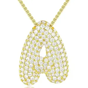 Kalung huruf gelembung indah, liontin awal berlapis emas 14K, hadiah perhiasan zirkon berlapis indah untuk wanita dan anak perempuan