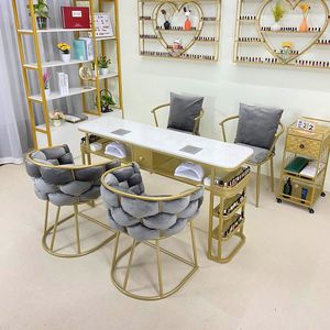 Ensemble table et chaise de salon de manucure moderne multifonctionnel avec aspirateur haute puissance, bureau double, style luxueux - Product Image 1