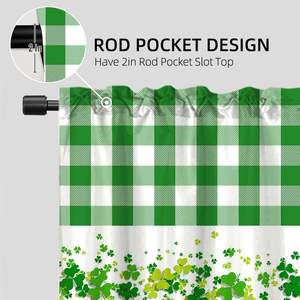 2 Paneles <span class=keywords><strong>de</strong></span> Cortina para el Día <span class=keywords><strong>de</strong></span> San Patricio, Diseño <span class=keywords><strong>de</strong></span> Cuadros Verdes Tipo Búfalo con Trébol Irlandés <span class=keywords><strong>de</strong></span> la Suerte, para Cocina, Baño, Ventana - Product Image 6