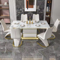 Ensemble de table à manger 6 places avec plateau en marbre de luxe, chaises assorties pour une maison ou un restaurant élégants, personnalisation en pierre