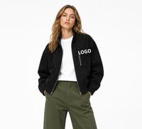 Blouson Bomber en Twill Lavé à Col Montant, Fermeture Éclair, Poches Cargo, Ourlet Élastique, Coupe Oversize, Style Rétro Workwear, Logo Personnalisable, Streetwear