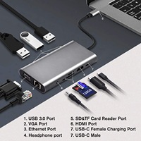 Station d'accueil portable 10-en-1 type-c, interface réseau usb C VGA HD USB hub 3.0 Dock pour ordinateur portable, téléphone