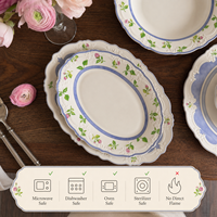 Service de table en céramique de luxe vintage à motifs floraux en relief, assiettes, bols, tasses et plateaux en porcelaine française pour mariage, HORECA et usage domestique