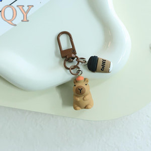 QY Cute PVC Capybara Keychain Kawaii Animal Figure <b>Bag</b> Charm Car <b>Key</b> <b>Ring</b> Backpack Pendant Gift Wholesale Accessories - Product Image 2