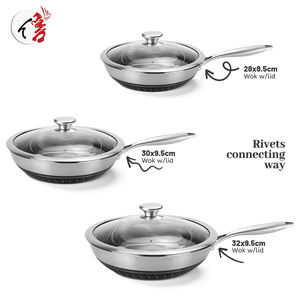 <span class=keywords><strong>Wok</strong></span> chinois personnalisé en acier inoxydable triple couche 304 antiadhésif avec couvercle, pour cuisine et cuisson - Product Image 2