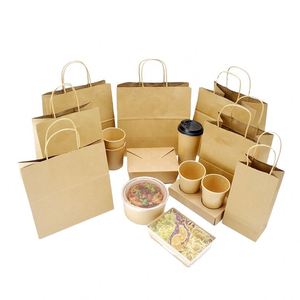 Wholesale Eco Friendly Cosmetic Clothing Gift Shopping Food Takeaway Packaging Kraft Paper Tote Bags with Handles - Product Image 2