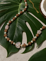 Collier Pendentif Cœur en Quartz Rose Naturel, Perles de Pierre de Soleil, Breloque Étoile, Plaqué Or, Bijoux Bohèmes Personnalisés
