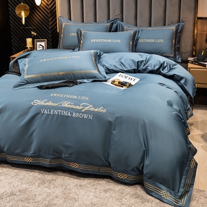 Sweetness Life Embroidered Cotton <b>Bedding</b> <b>Set</b> 100 Count Hotel Style Duvet Cover Sheets Solid Color Summer Use - Product Image 3