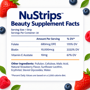 Nuevo Suplemento en Tiras Orales de Biotina para Cabello, Uñas y Piel con Biotina, Ácido Fólico y Vitamina E, Una Tira por Día - Product Image 2