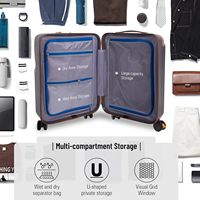 Valise multifonction à prix d'usine, 20 pouces, ouverture frontale, compartiment pour ordinateur portable, chargeur USB, porte-gobelet