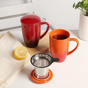 Taza de Porcelana de Cerámica Estilo Americano con Acabado Glaseado, para Café, Leche o Té, Color Liso, con Tapa e Infusor de Acero Inoxidable, 15 oz, Ideal para Regalo - Product Image 5