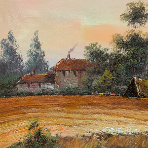 Dipinto a Olio 100% Fatto a Mano in Stile Art Déco 20 In24, Design Classico di Campo su Tela Nera, Astratto per Decorazione Murale - Product Image 1