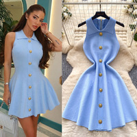 ZHEZHE 2026 Robe d'été élégante en maille sans manches pour femme, taille unique, tendance 2026