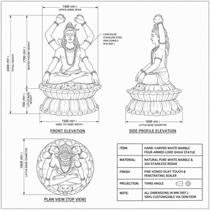 Statua di Lord Shiva in Marmo Bianco Intagliata a Mano su Misura BLVE, Scultura di Divinità Indù con Base per Tempio - Product Image 2