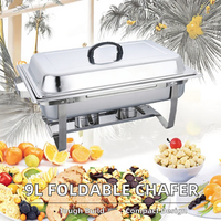 Chauffe-Plat Commercial en Acier Inoxydable, Réchaud Pliant 9L pour Buffet, Hôtel, Restaurant, Traiteur, Plat de Service Chaud