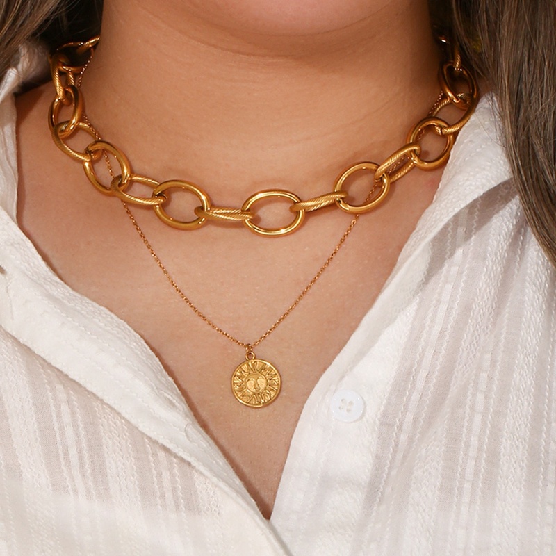 Vintage Stacked Necklace Gold Plated Figaro