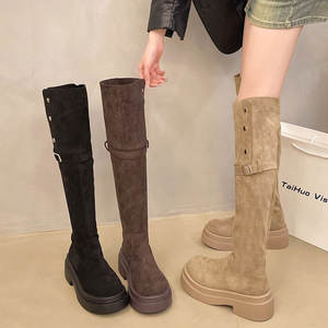 Nouvelles bottes hautes à bout rond, bottes tendance au-dessus du genou, talon plat, fermeture éclair latérale, bottes au-dessus du genou pour femmes - Product Image 3