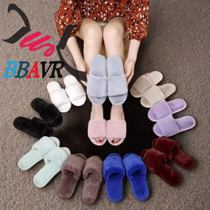 Simple Style Soft Fur Home <b>Slippers</b> Winter Warm Bedroom Sandals Comfortable Soft Low Heel <b>Slippers</b> - Product Image 1