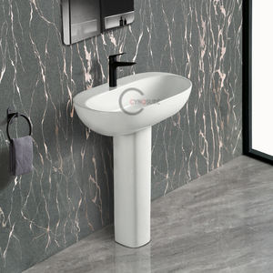 Nuevo Lavabo de Columna de Cerámica, Lavabo Ovalado Moderno con Desbordadero para Mueble de Baño - Product Image 6