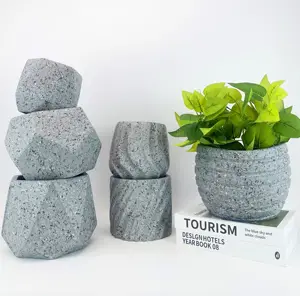 Pot de fleur en pierre céramique de Style nordique en granit gris pour la décoration, vente en gros