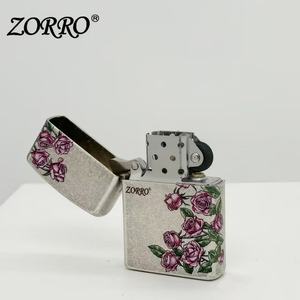 Briquet à huile vintage en argent ancien gravé papillon et <span class=keywords><strong>rose</strong></span>, coupe-vent, au kérosène, idéal pour les cadeaux d'affaires - Product Image 2