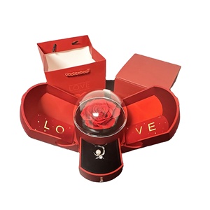 Boîte à bijoux de luxe à double ouverture avec rose éternelle et motif LOVE, pour ranger bagues et colliers, idéale pour les cadeaux de Saint-Valentin et les propositions de mariage - Product Image 1