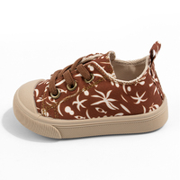 Baskets en toile personnalisables pour bébés et tout-petits, marron à motifs floraux, chaussures décontractées à enfiler pour enfants, embout anti-collision pour une protection supplémentaire