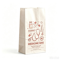 Sac en papier médical SOS à fond carré, sac de pharmacie en kraft blanc en gros pour l'emballage de pilules, comprimés, capsules et médicaments en pharmacie