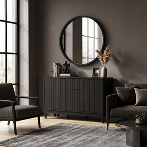 Buffet moderne noir côtelé avec rangement à ouverture par pression pour salon et salle à manger - Product Image 3