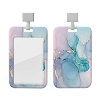 WOWEI Porte-badge d'identification avec lanière, pochette étanche en plastique pour cartes de crédit, design en marbre de luxe, porte-badge nominatif pour femmes et enfants