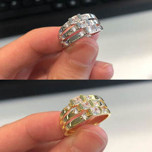 Anillo de Moda Novedoso de Latón Chapado en Oro con Circón para Mujer, Joyería de Cuatro Hileras Laminadas en Oro de 3x3mm y 2.2mm, Anillos al por Mayor para Mujer - Product Image 3