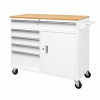 Armoire à outils industrielle roulante avec plateau en bois massif, 5 tiroirs, roulettes robustes, personnalisable OEM/ODM pour garage de réparation automobile et atelier